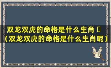 双龙双虎的命格是什么生肖 ☘ （双龙双虎的命格是什么生肖呢）